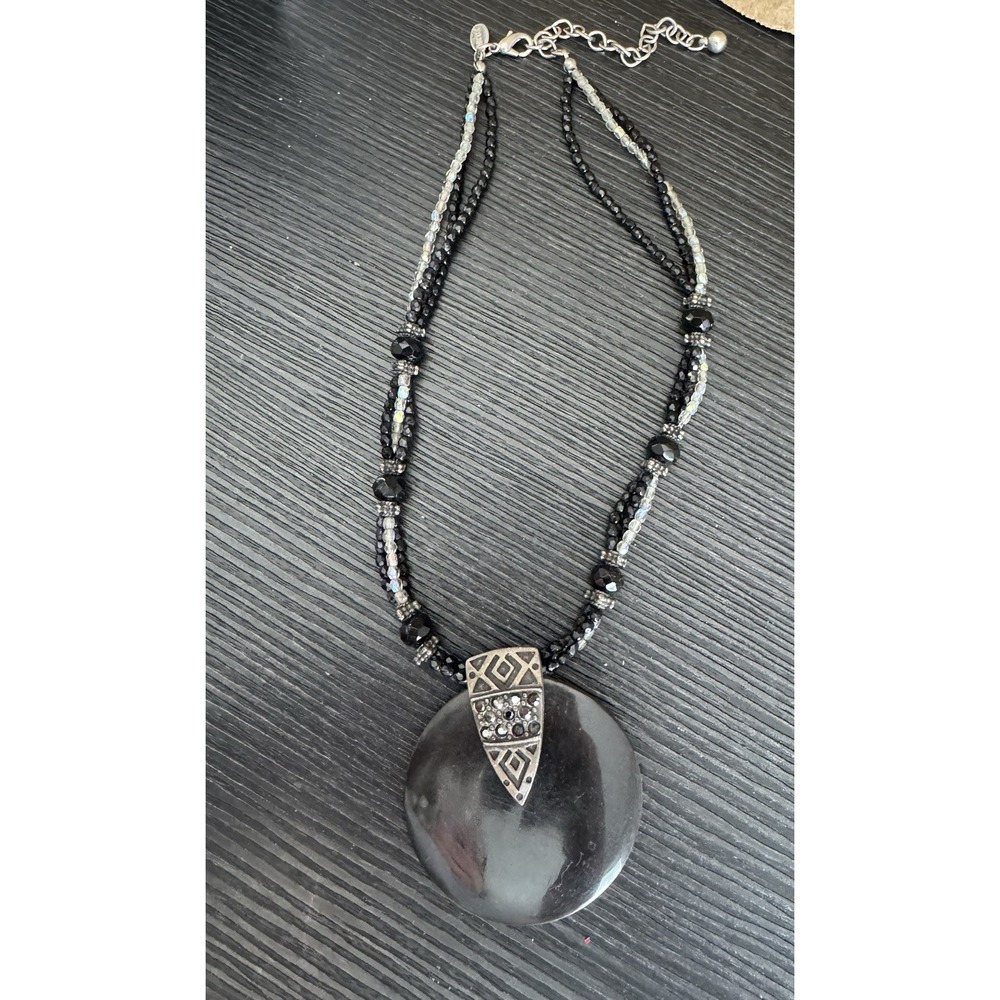 Chicos Black Aztec Triple Beaded 19" Necklace ** Southwestern Boho